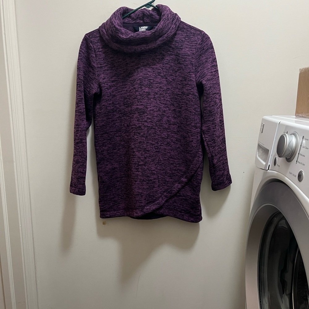 Lands' End Heathered Purple Cowl Neck Sweater